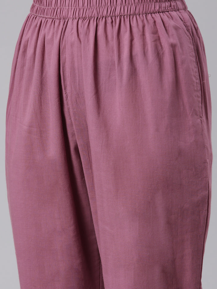 Neerus Purple Regular Calf Length Embroidered Kurta Solid Palazzos With Dupatta