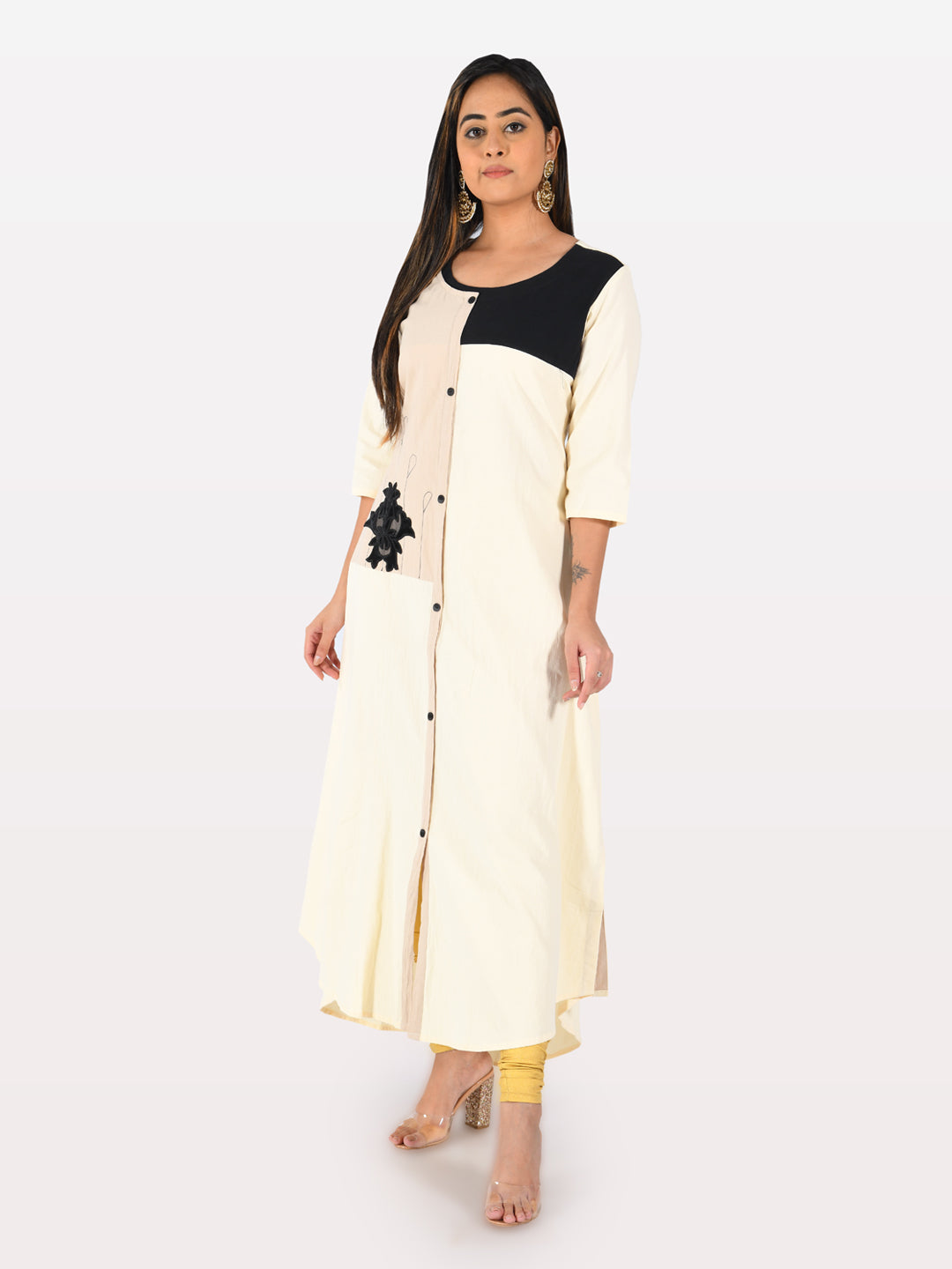 Neerus White Embroidered A Line Kurta