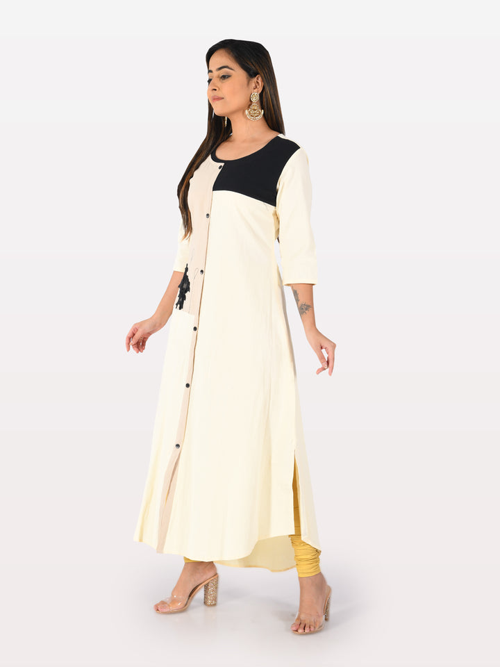 Neerus White Embroidered A Line Kurta