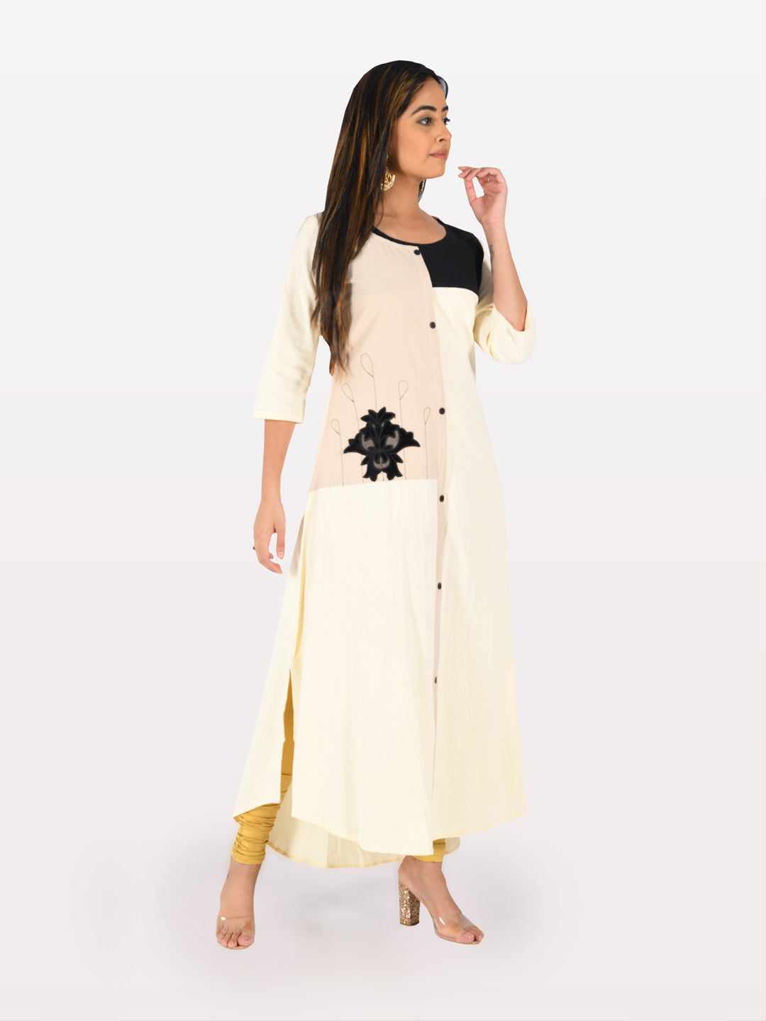 Neerus White Embroidered A Line Kurta