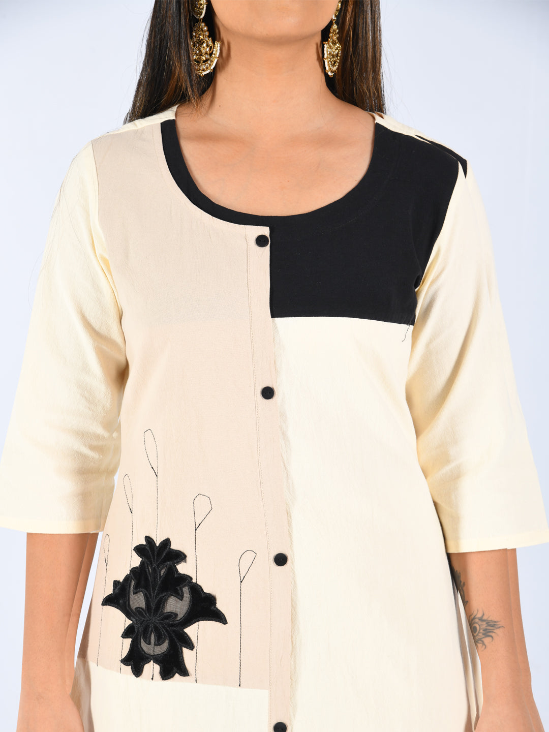 Neerus White Embroidered A Line Kurta