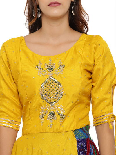 Neeru's Multicolor Embellished Kurta With Skirt & Dupatta