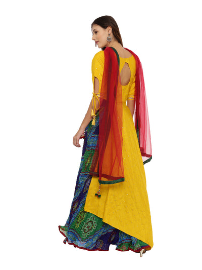 Neeru's Multicolor Embellished Kurta With Skirt & Dupatta