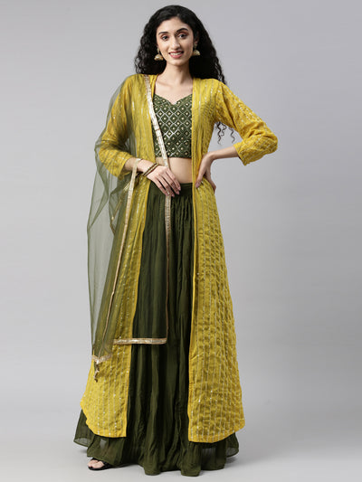 Neeru'S MEHADI GREEN color, GEORGETTE fabric Suit Set