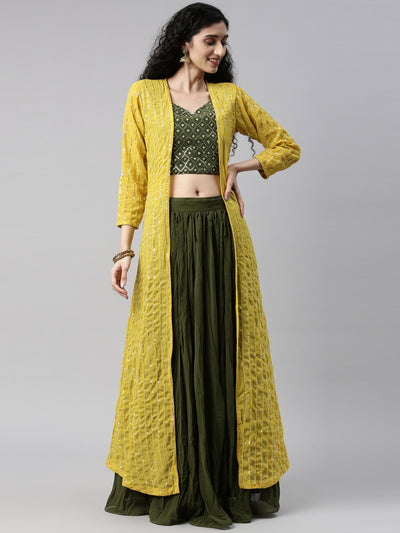 Neeru'S MEHADI GREEN color, GEORGETTE fabric Suit Set