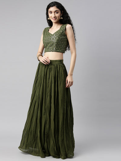 Neeru'S MEHADI GREEN color, GEORGETTE fabric Suit Set