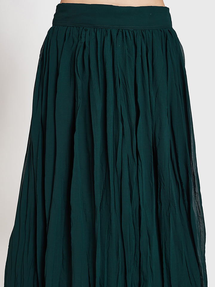 Neerus Green embroidered kurta set with skirt and dupatta - detail view 1