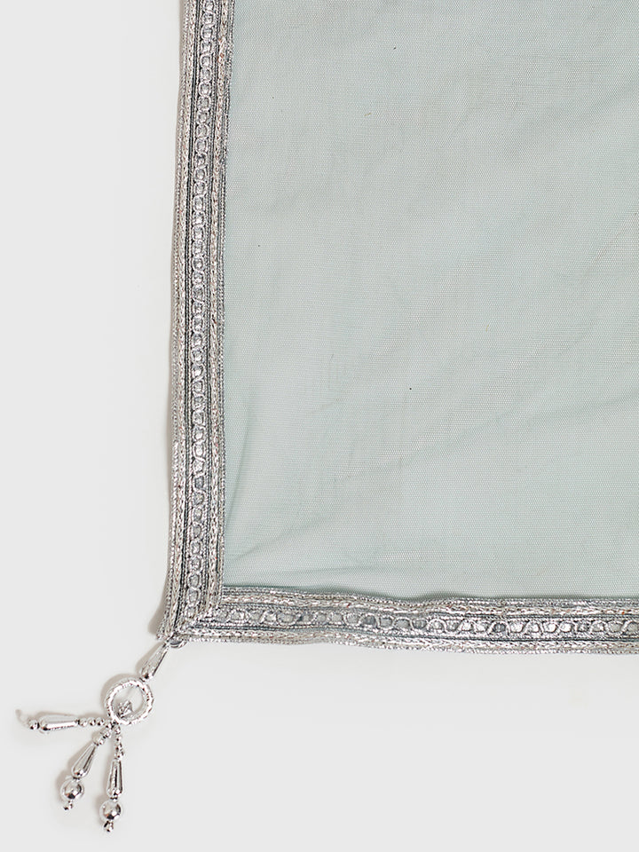Neerus Green embroidered kurta set with skirt and dupatta - detail view 2