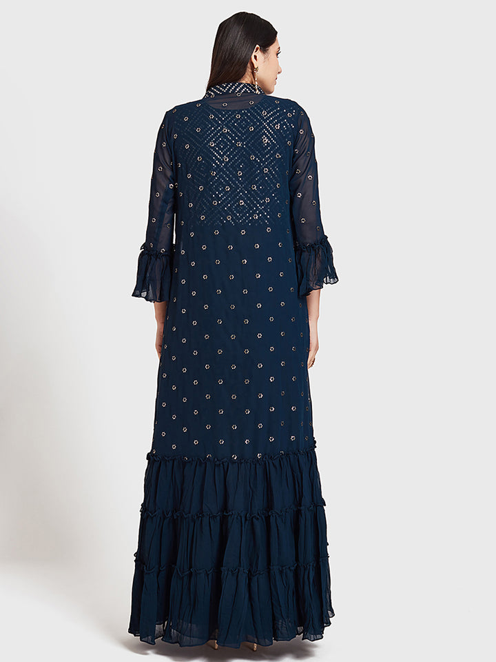 Neerus Blue Georgette Printed Anarkali Suit Set - detail view 1