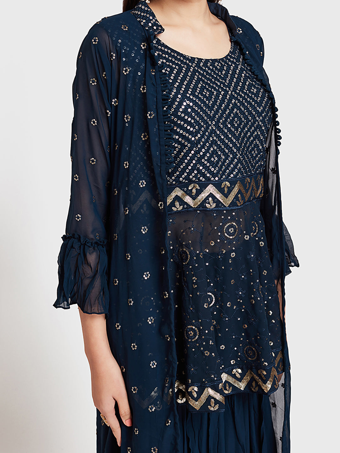 Neerus Blue Georgette Printed Anarkali Suit Set - detail view 2