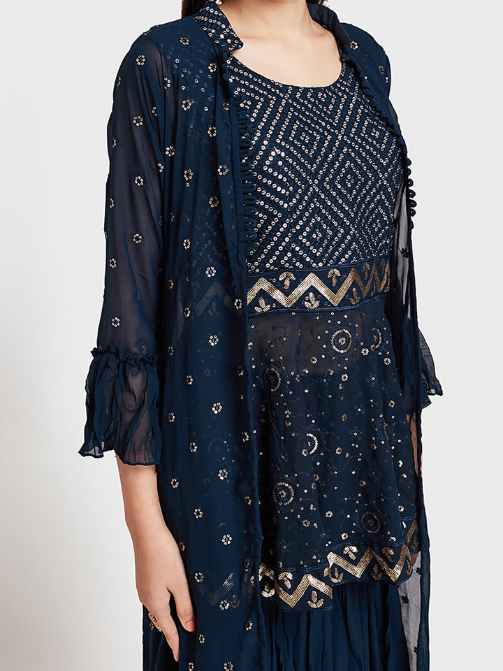 Neerus Blue Georgette Printed Anarkali Suit Set - detail view 2