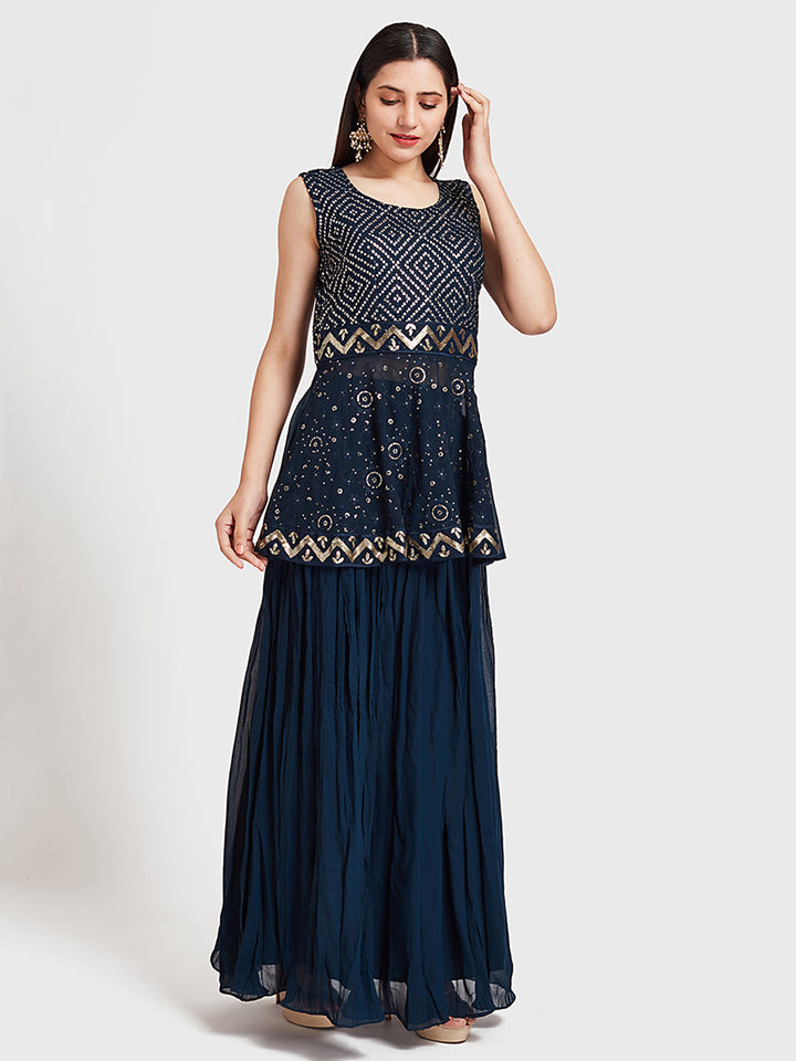 Neerus Blue Georgette Printed Anarkali Suit Set - detail view 3