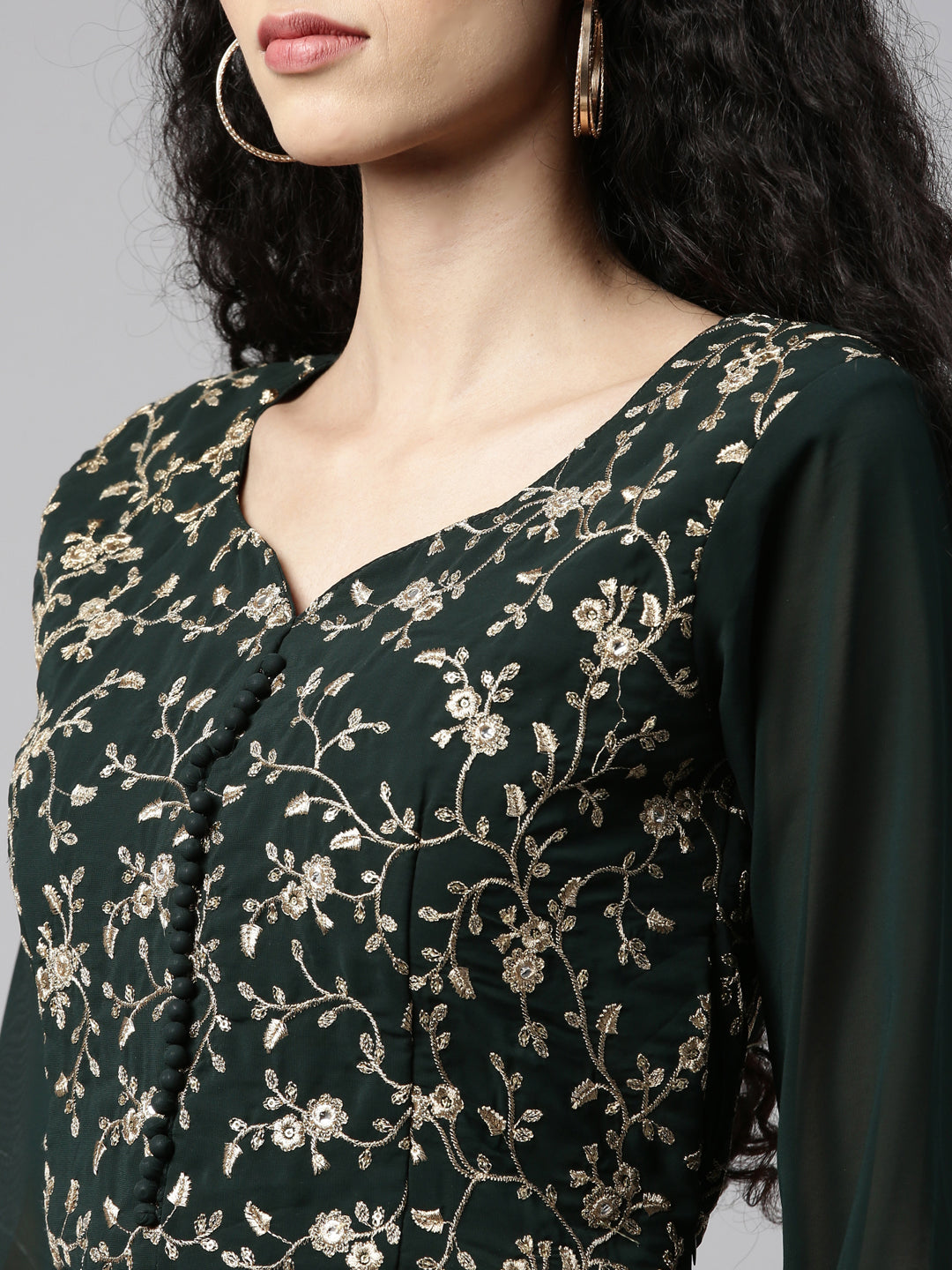 Neeru'S bottle green color, georgette fabric kurta set