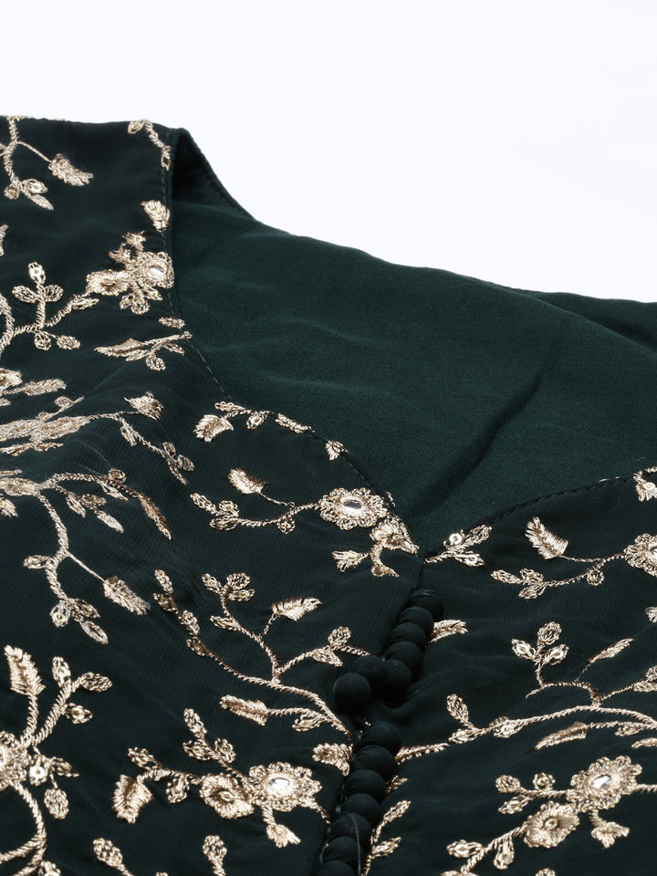 Neerus Green georgette printed kurta set - side view