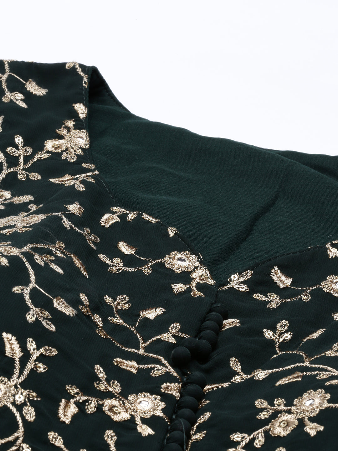 Neeru'S bottle green color, georgette fabric kurta set