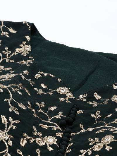 Neeru'S bottle green color, georgette fabric kurta set