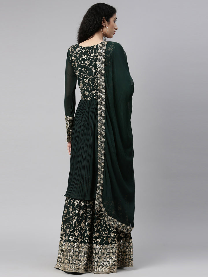 Neerus Green georgette printed kurta set - detail view 6