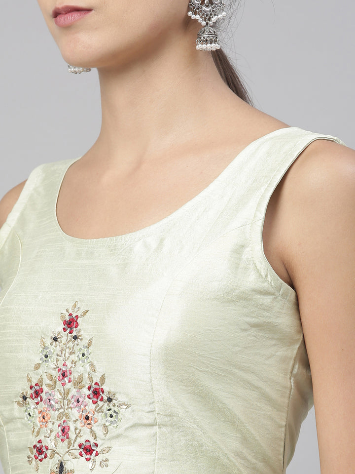 Neerus Pista Green Color Georgette Fabric Suit Set