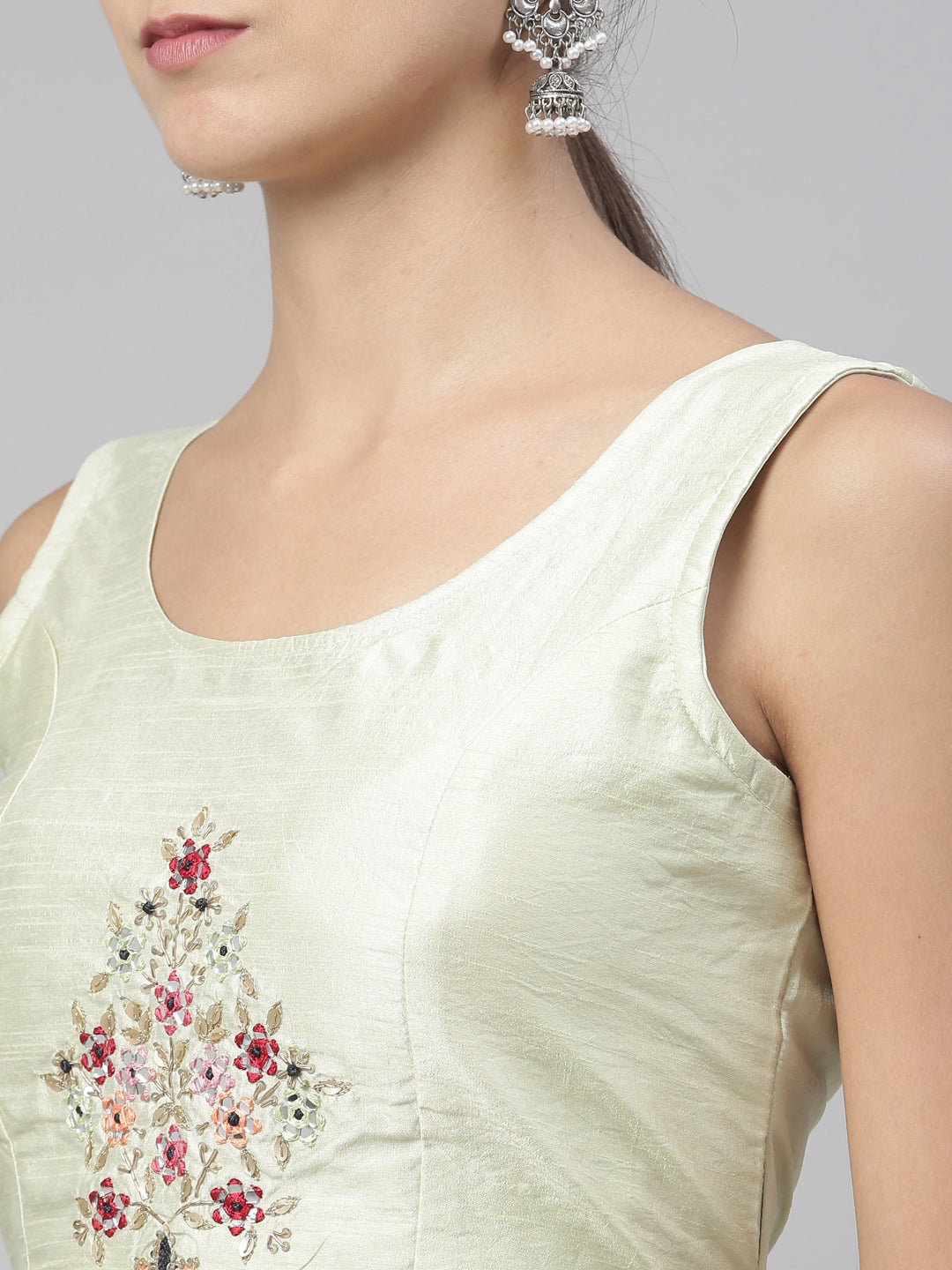 Neerus Pista Green Color Georgette Fabric Suit Set