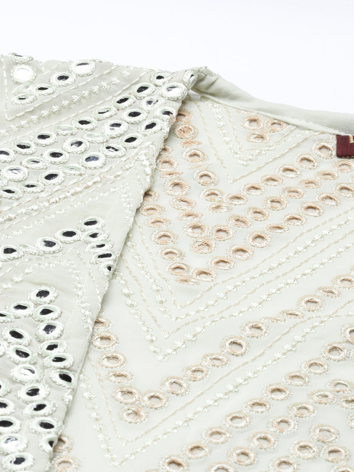 Neerus Pista Green Color Georgette Fabric Suit Set