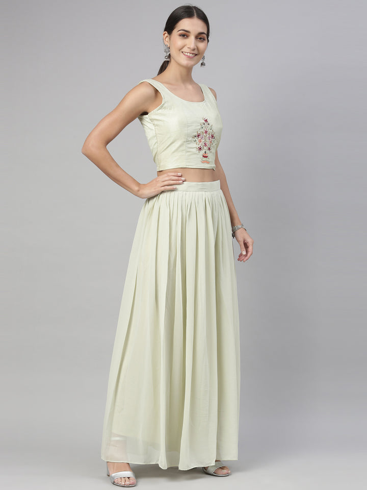 Neerus Pista Green Color Georgette Fabric Suit Set