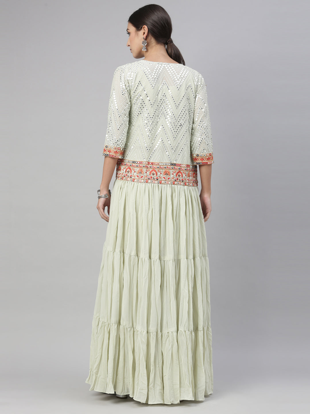 Neerus Pista Green Color Georgette Fabric Suit Set