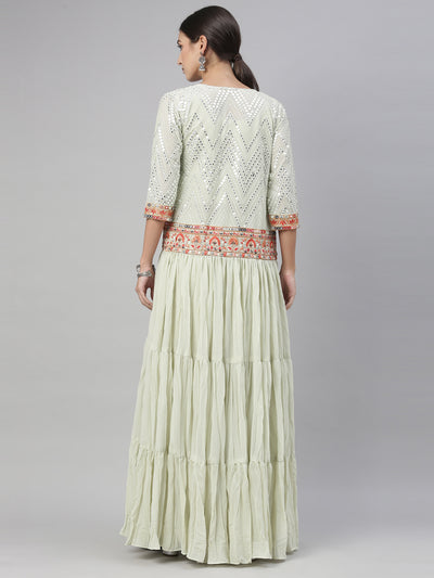 Neeru'S PISTA GREEN color, GEORGETTE fabric Suit Set