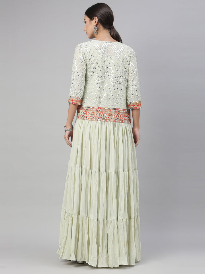 Neerus Pista Green Color Georgette Fabric Suit Set