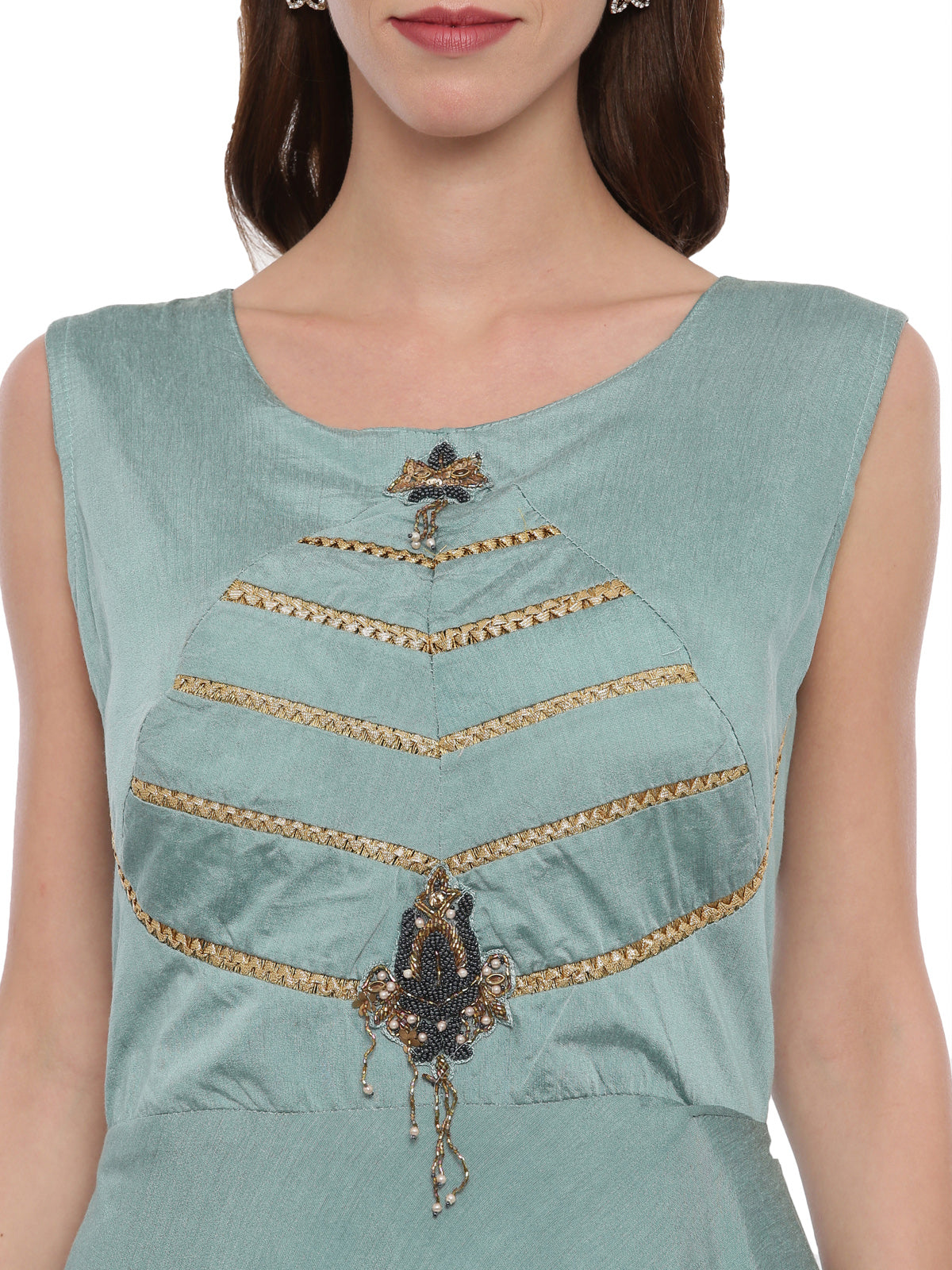 Neeru's Sea Green Color Chanderi Silk Fabric Suit-Anarkali