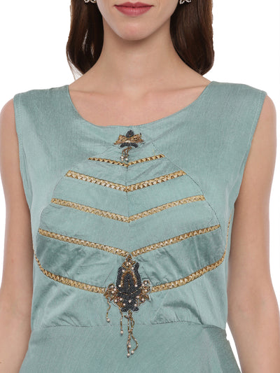 Neeru's Sea Green Color Chanderi Silk Fabric Suit-Anarkali