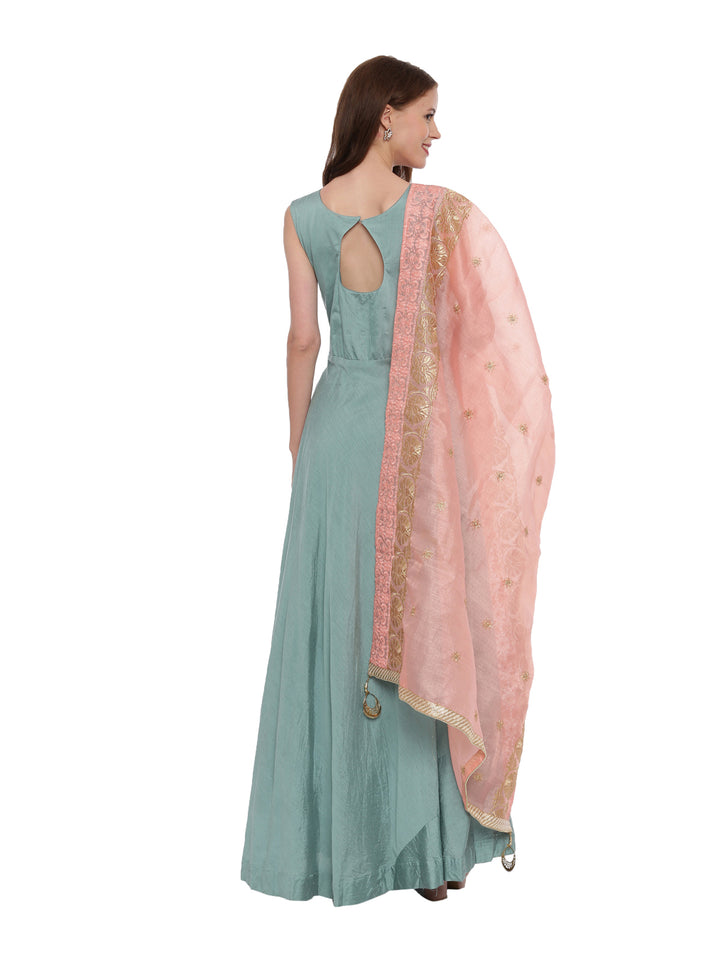 Neerus Green Chanderi Embroidered Anarkali Suit - detail view 1