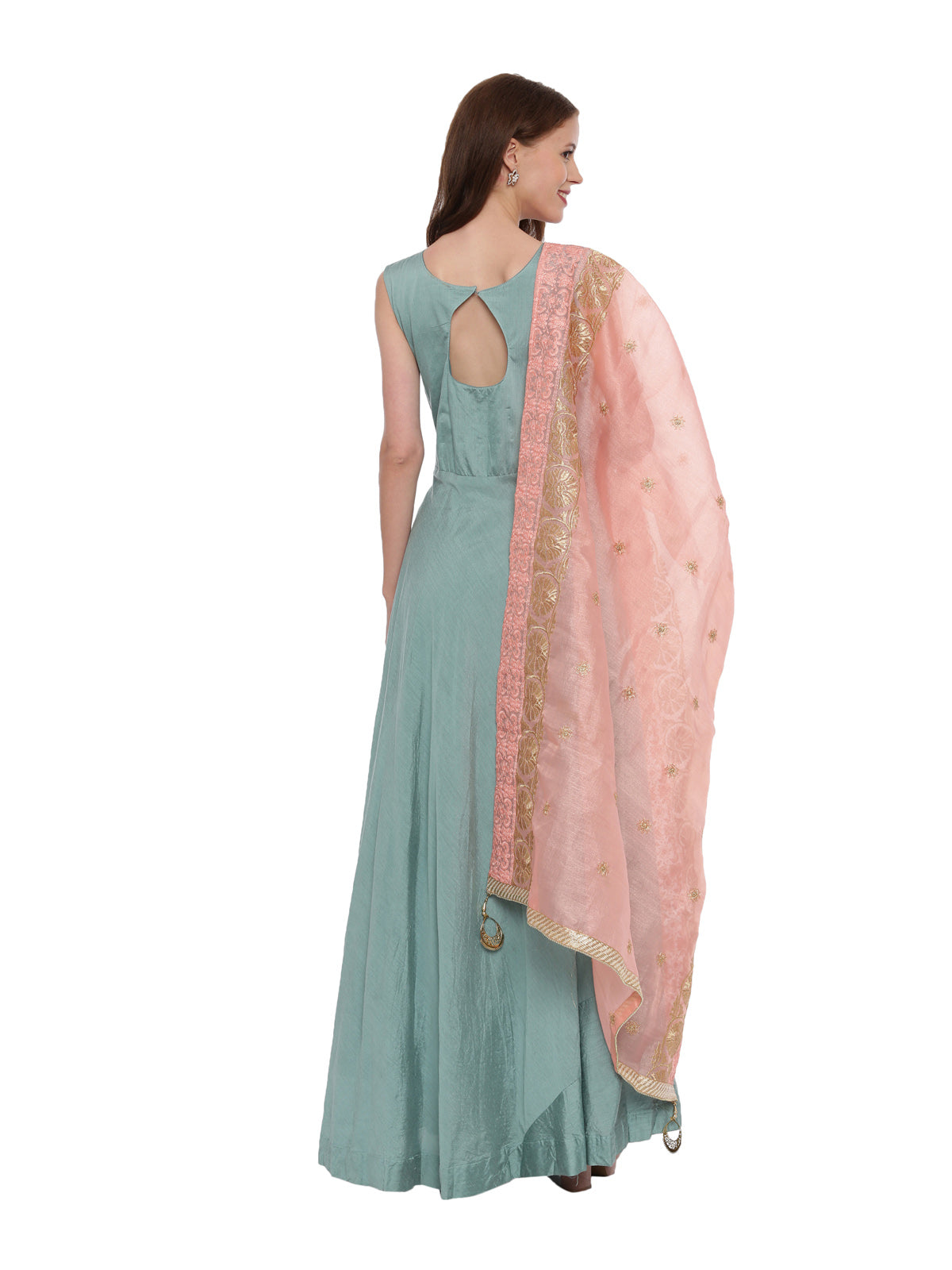 Neeru's Sea Green Color Chanderi Silk Fabric Suit-Anarkali