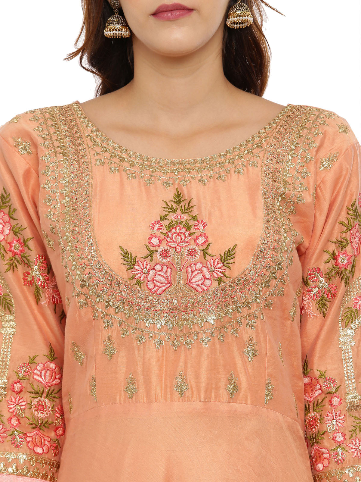 Neeru's Peach Color Chanderi Fabric Suit-Anarkali
