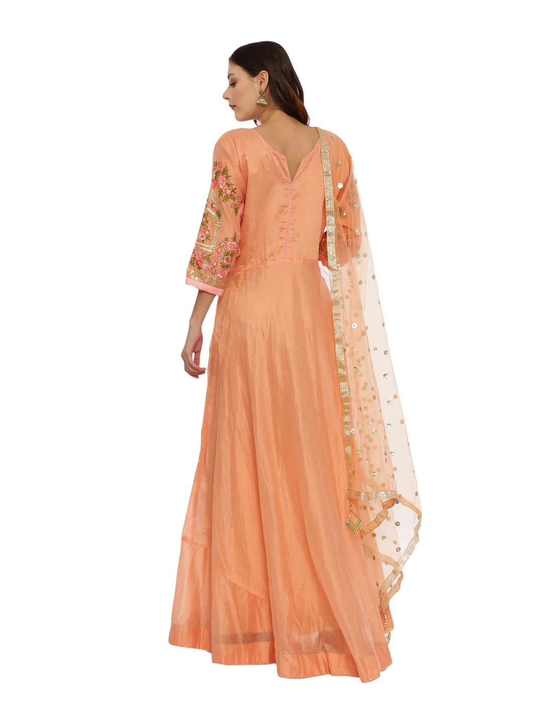 Neerus Orange Chanderi Anarkali suit set - detail view 1