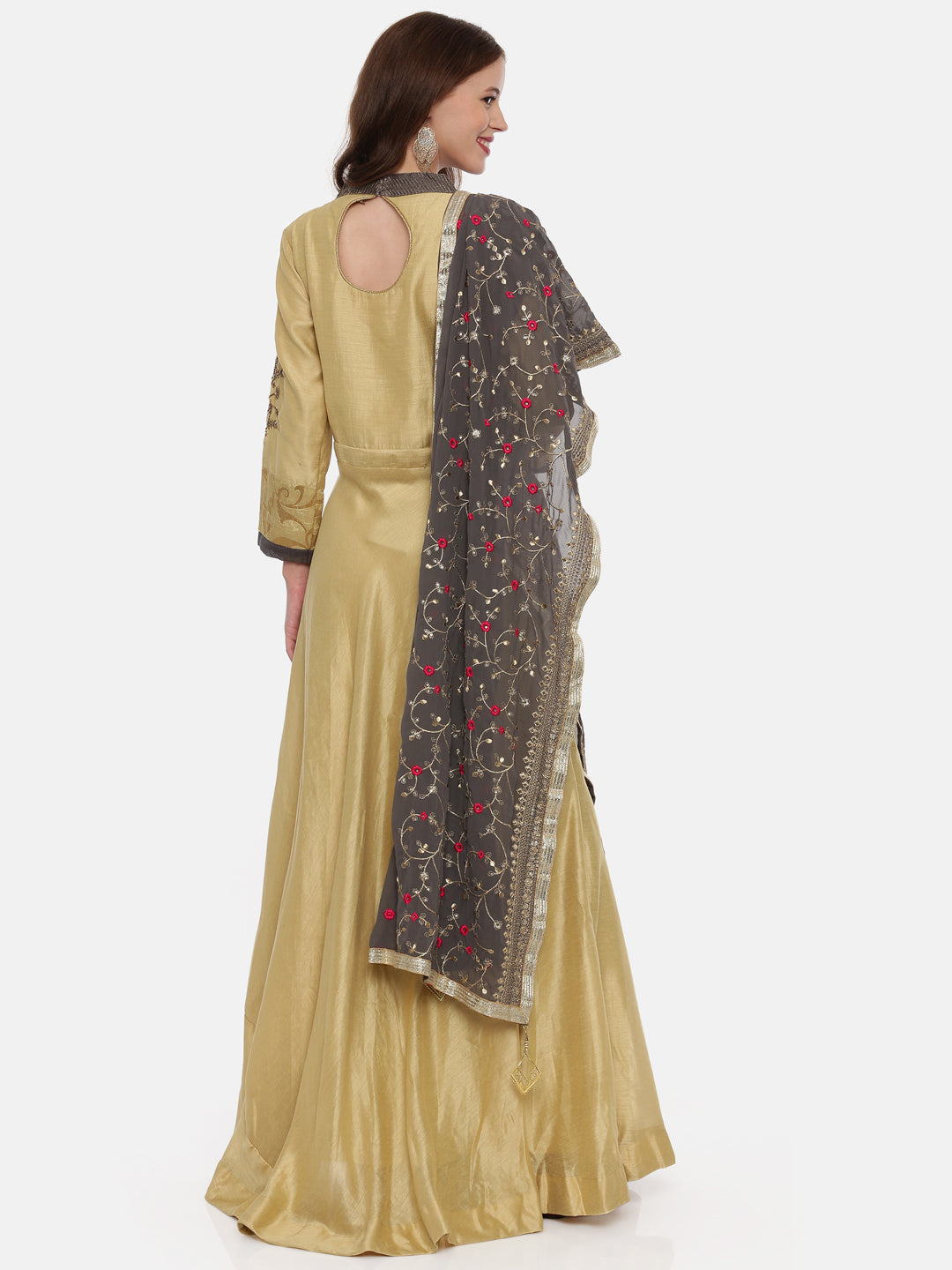 Neeru's Beige Color Chanderi Silk Fabric Gown