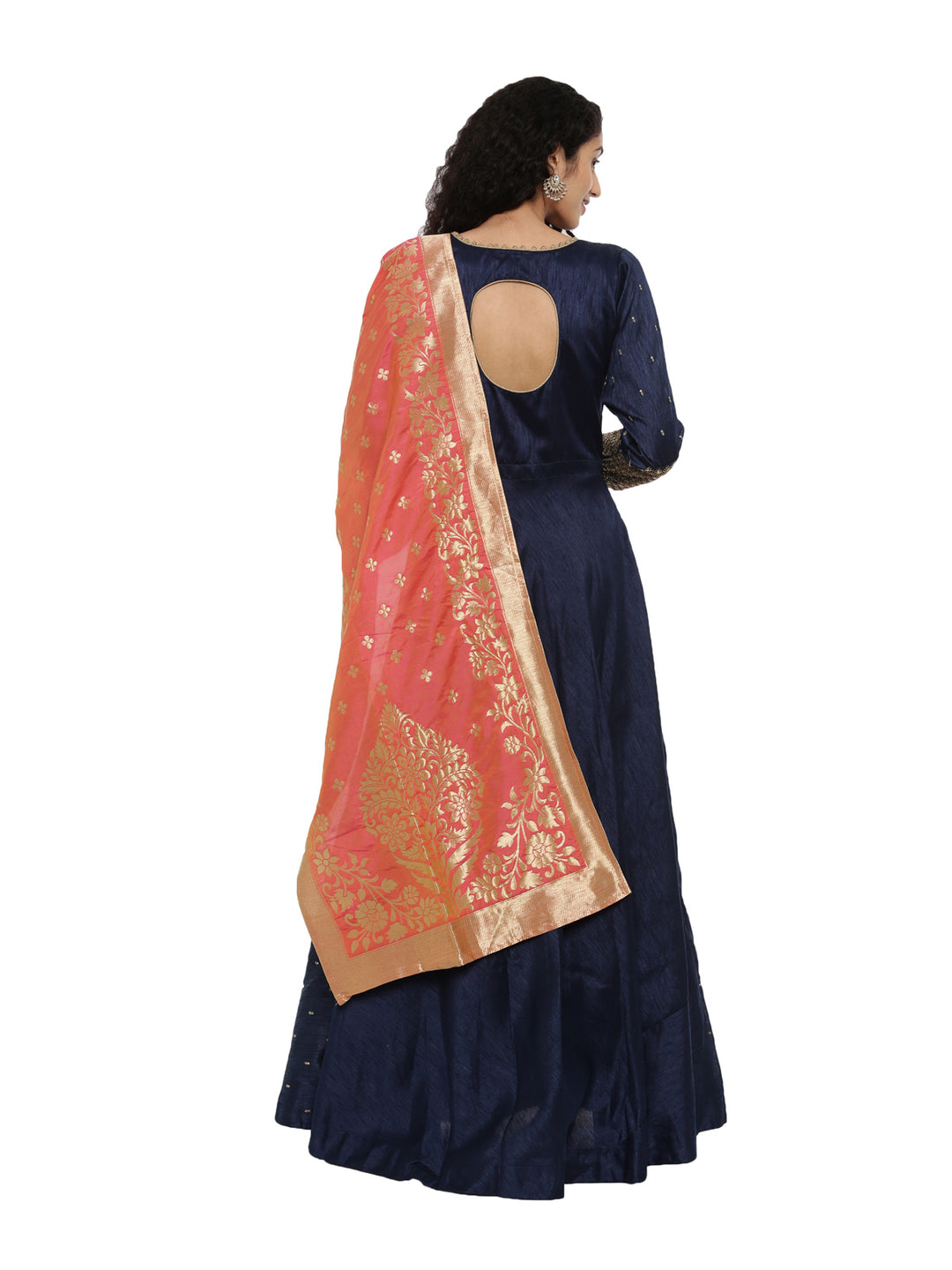 Neerus Blue Chanderi Embroidered Anarkali Suit Set - detail view 1