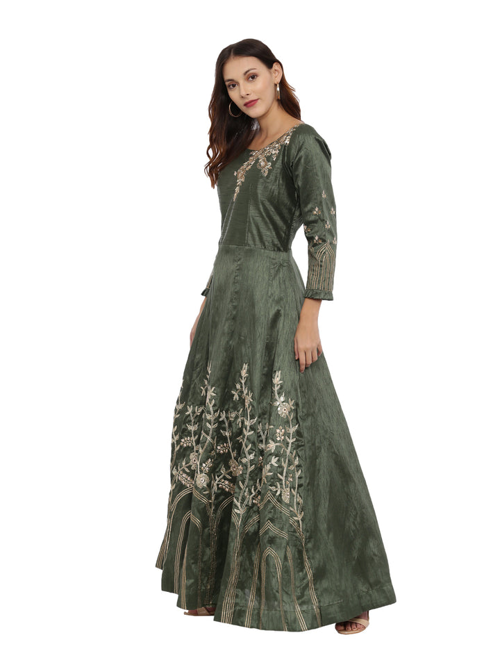 Neerus B Green Color Silk Fabric Full Sleeves Suit-Anarkali