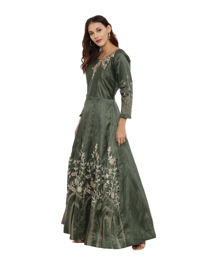 Neeru'S B Green Color, Silk Fabric Full Sleeves Suit-Anarkali