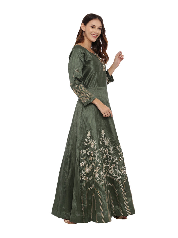 Neerus B Green Color Silk Fabric Full Sleeves Suit-Anarkali