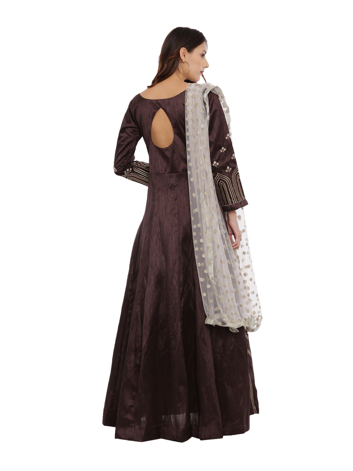 Neeru's Brown Color Silk Fabric Full Sleeves Suit-Anarkali