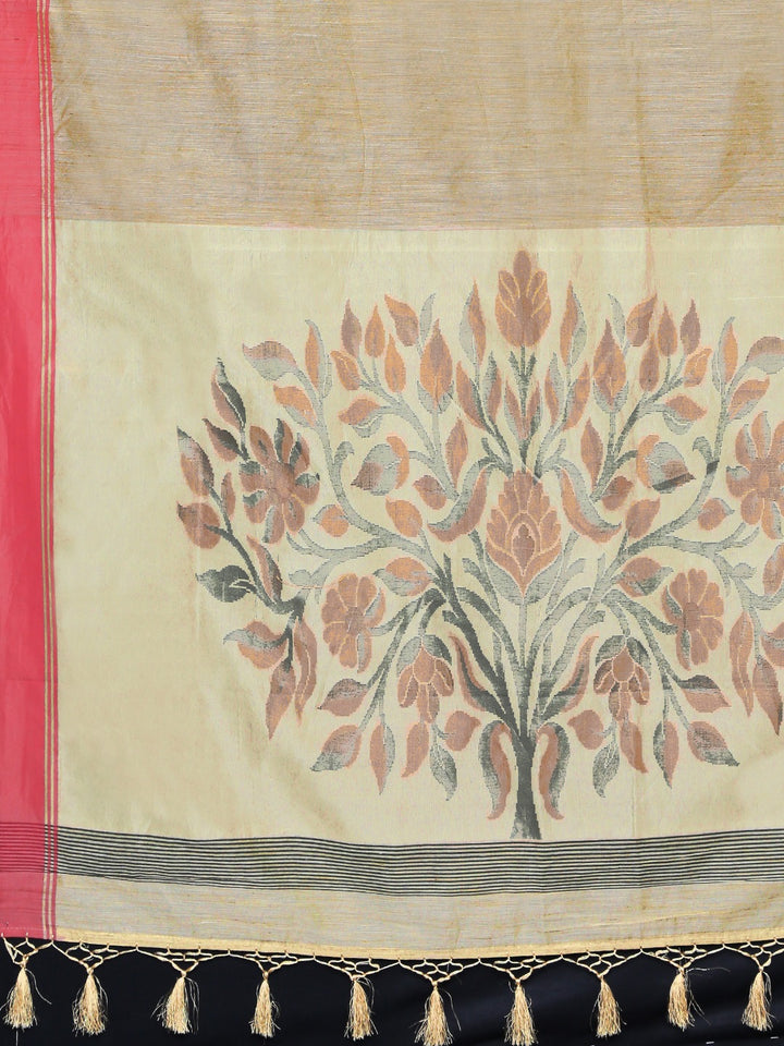 Neerus Beige Jute Silk Solid Chanderi Saree