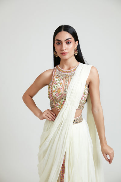 Neeru'S Women Georgette Cream Ghagra Set