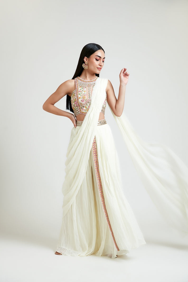 Neeru'S Women Georgette Cream Ghagra Set