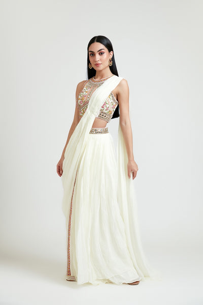 Neeru'S Women Georgette Cream Ghagra Set