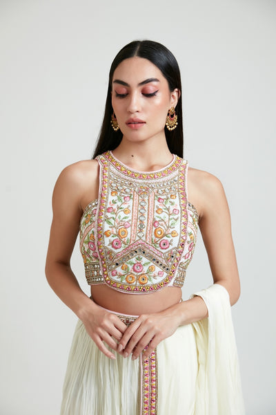 Neeru'S Women Georgette Cream Ghagra Set