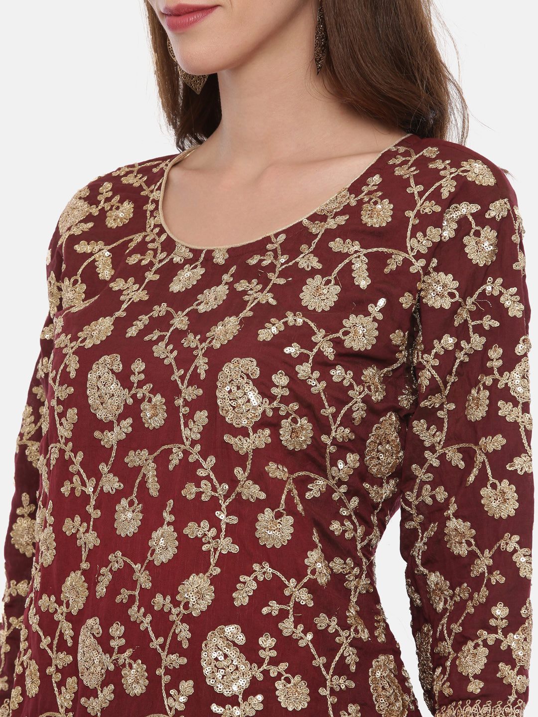 Neerus Maroon Color Muslin Fabric Full Sleeves Suit-Gharara