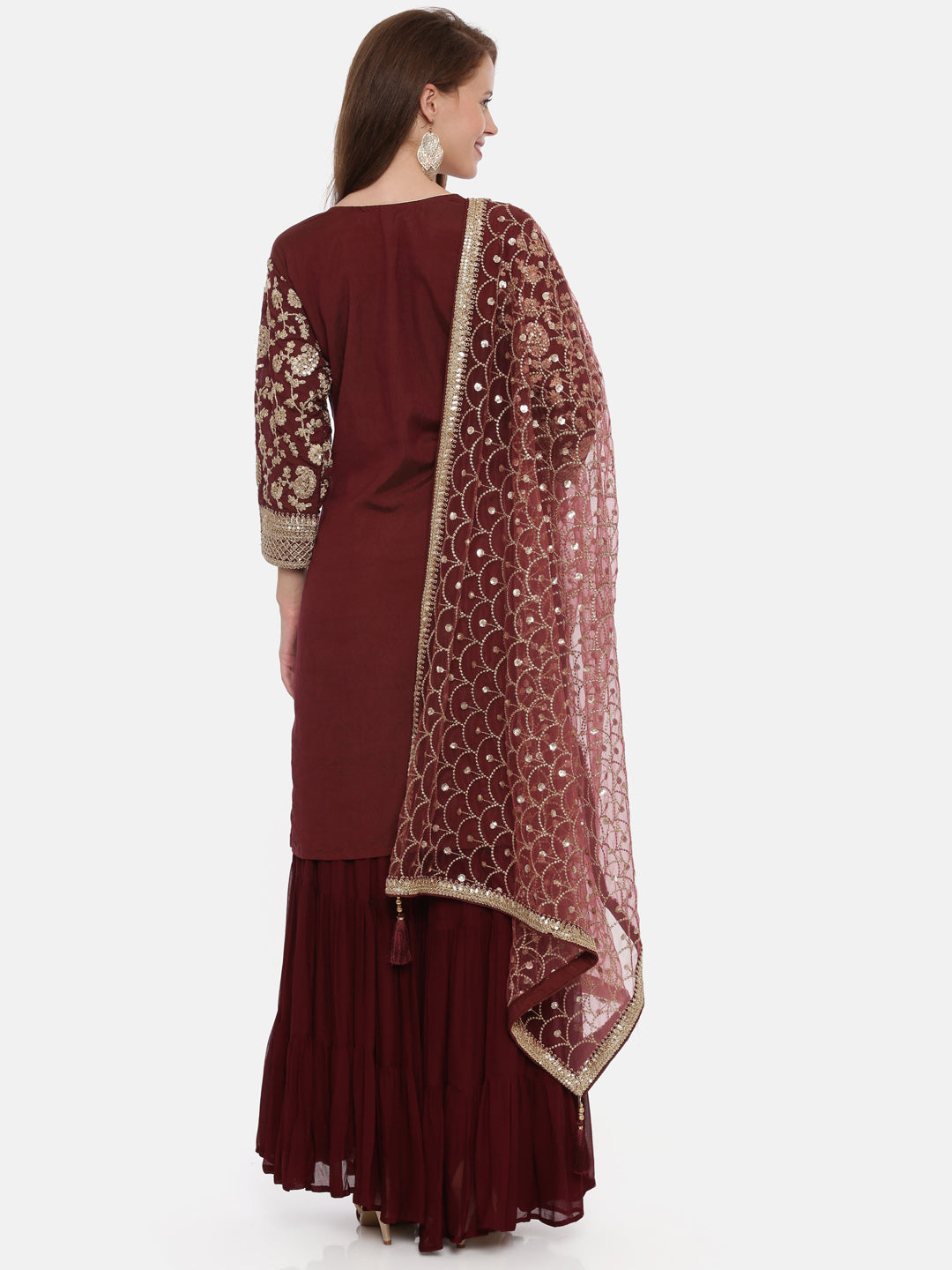 Neerus Maroon Color Muslin Fabric Full Sleeves Suit-Gharara
