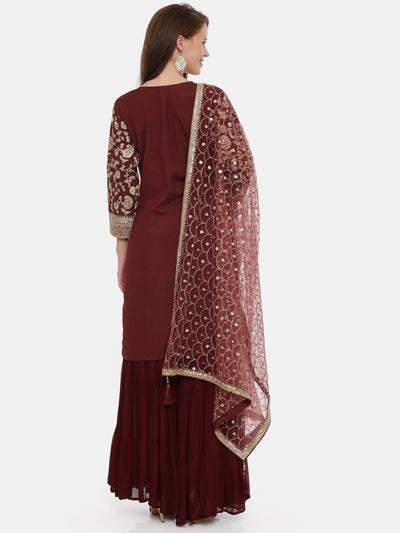 Neeru's Maroon Color Muslin Fabric Full Sleeves Suit-Gharara