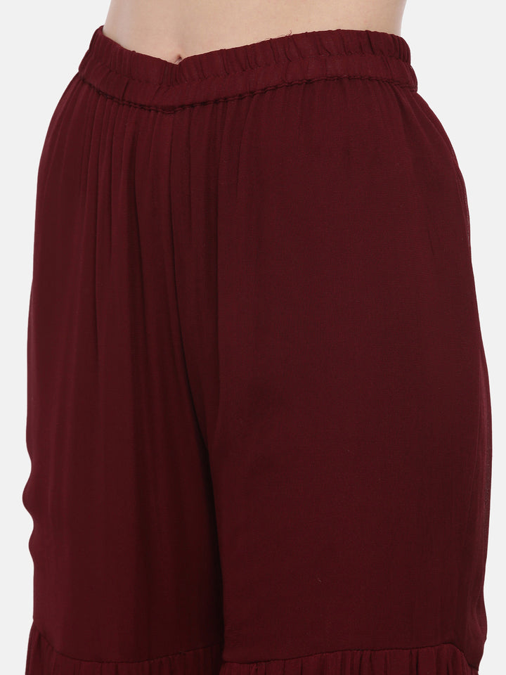 Neerus Maroon Color Muslin Fabric Full Sleeves Suit-Gharara