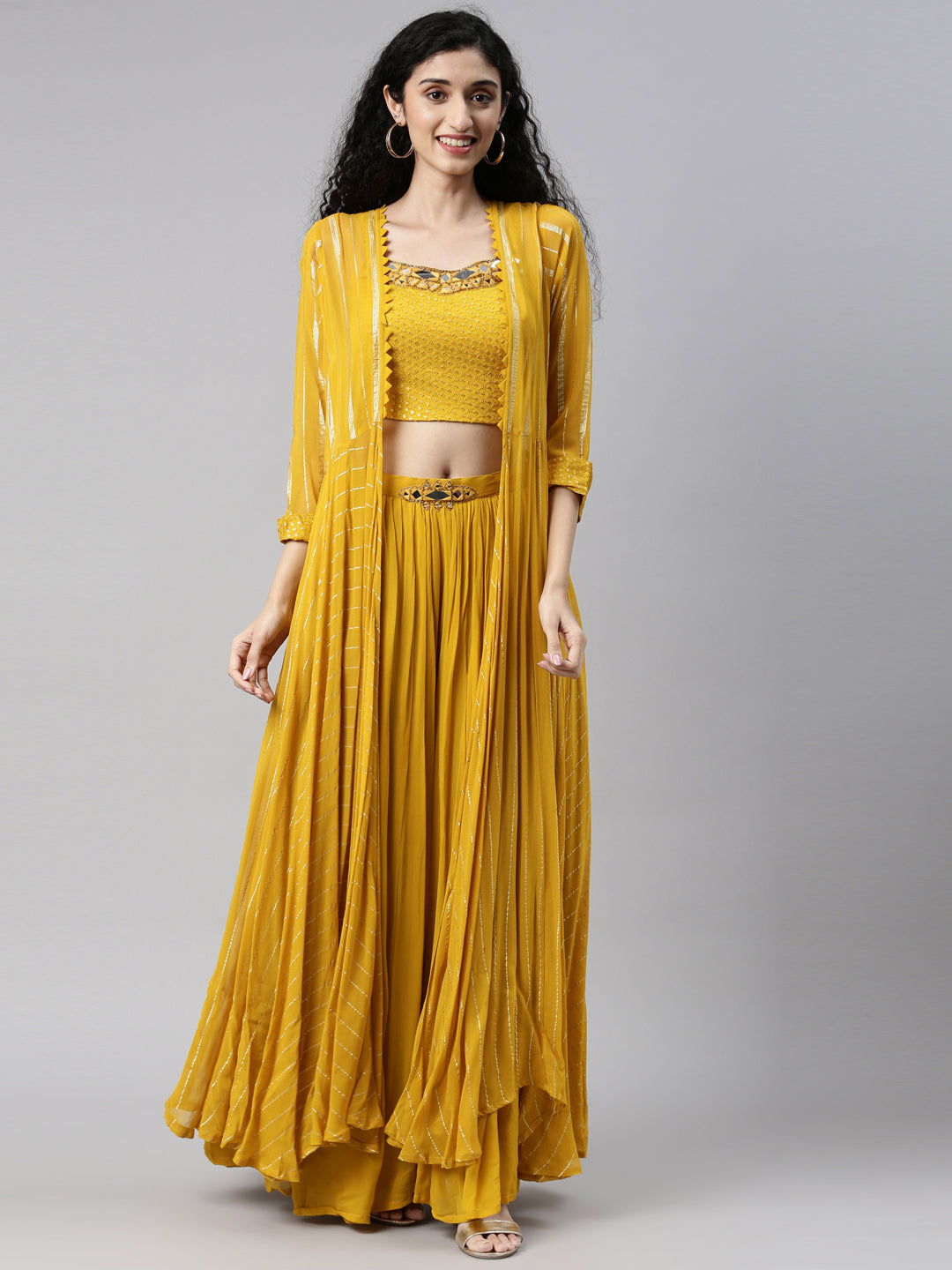 Neerus Mustard Color Georgette Fabric Suit Set